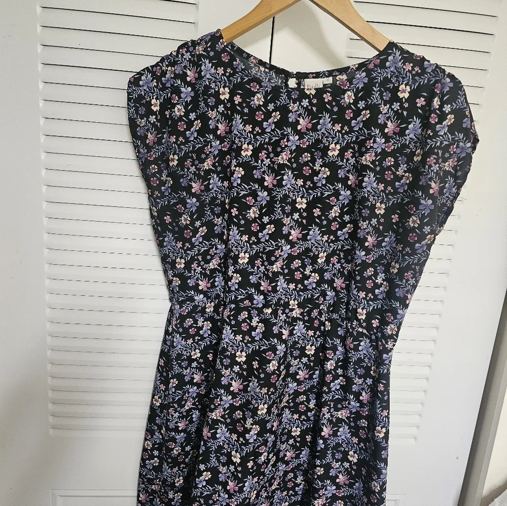 twik Black Mini Dress with Pink & Lavender Floral Print. - Picture 3 of 5